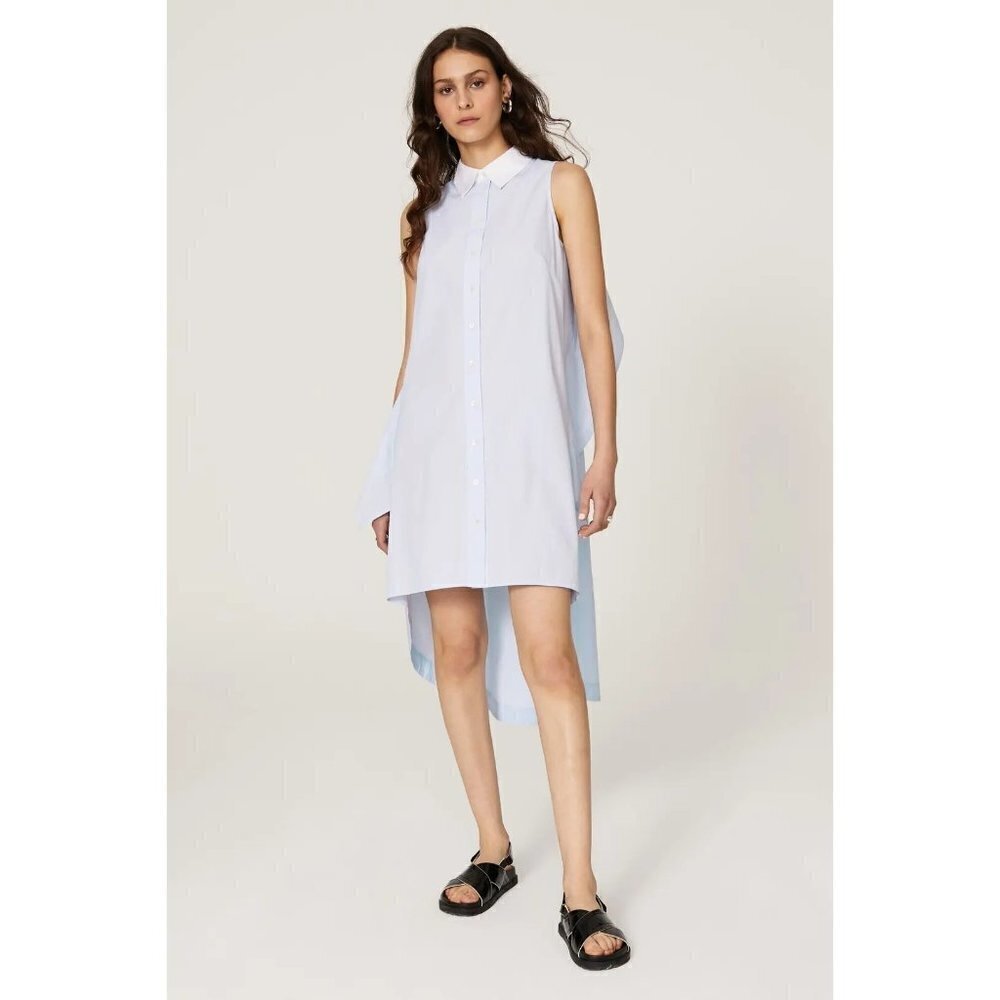 Peter Som Sleeveless Button Down Dress in White Yarn Dye Stripe 0 Womens shirt